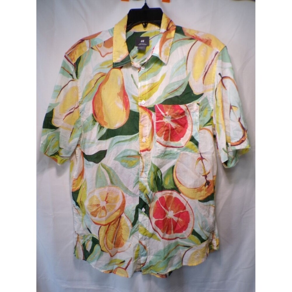 H&M Men's M Fruit Print Hawaiian Casual Button Down Shirt Short Sleeve